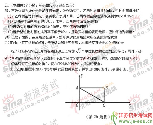 2006年衡阳市初中毕业学业考试数学试卷(新课