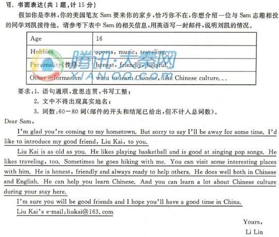 2010陕西省中考英语作文题及范文-北京中考网